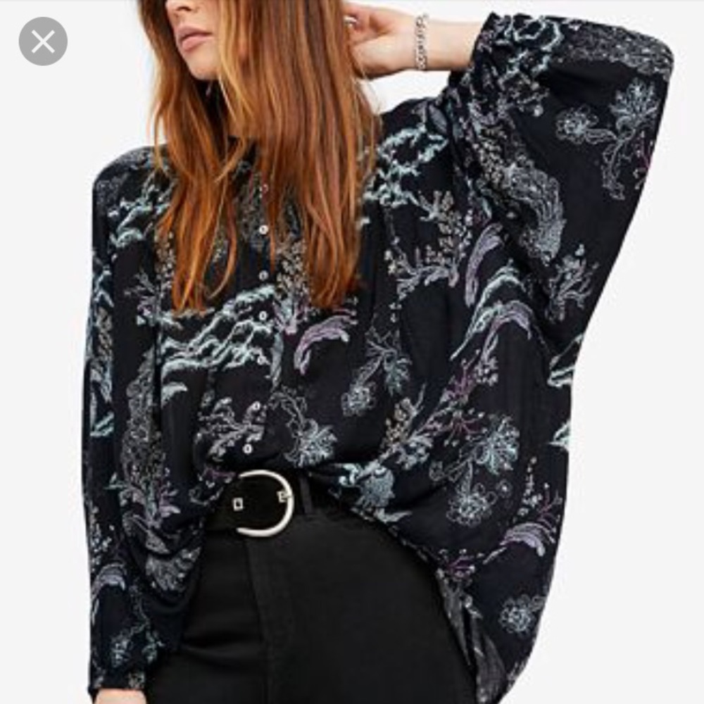 Free People peacock blouse xs metallic blooms